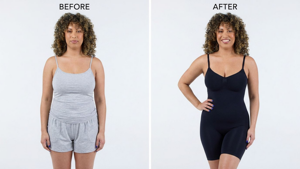Before and after wearing shapewear